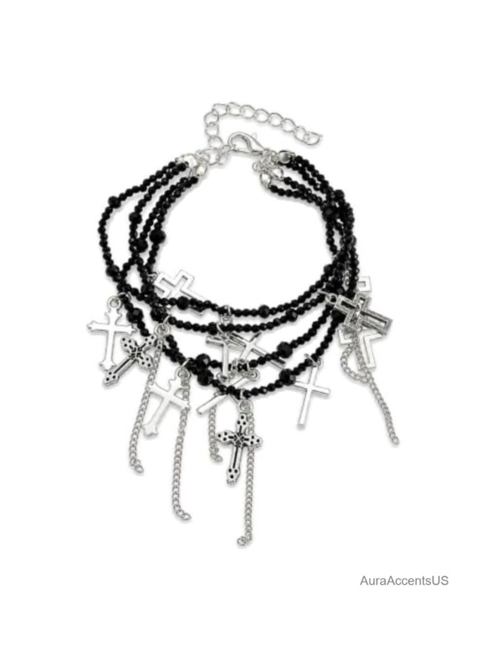 Double Layer Cross Link Bracelet Alloy Steel Gothic Religious Jewelry